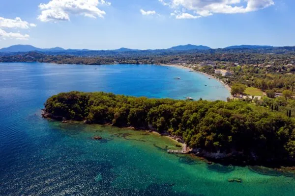 dassia beach corfu aerial view